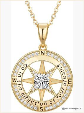 Graduation Compass Necklace Sterling Silver Cubic Zirconia Pendant